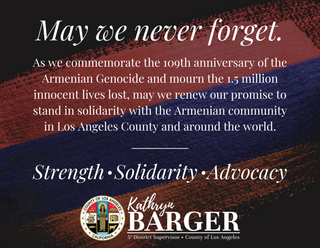 Supervisor Barger Issues Statement on Armenian Genocide Remembrance Day