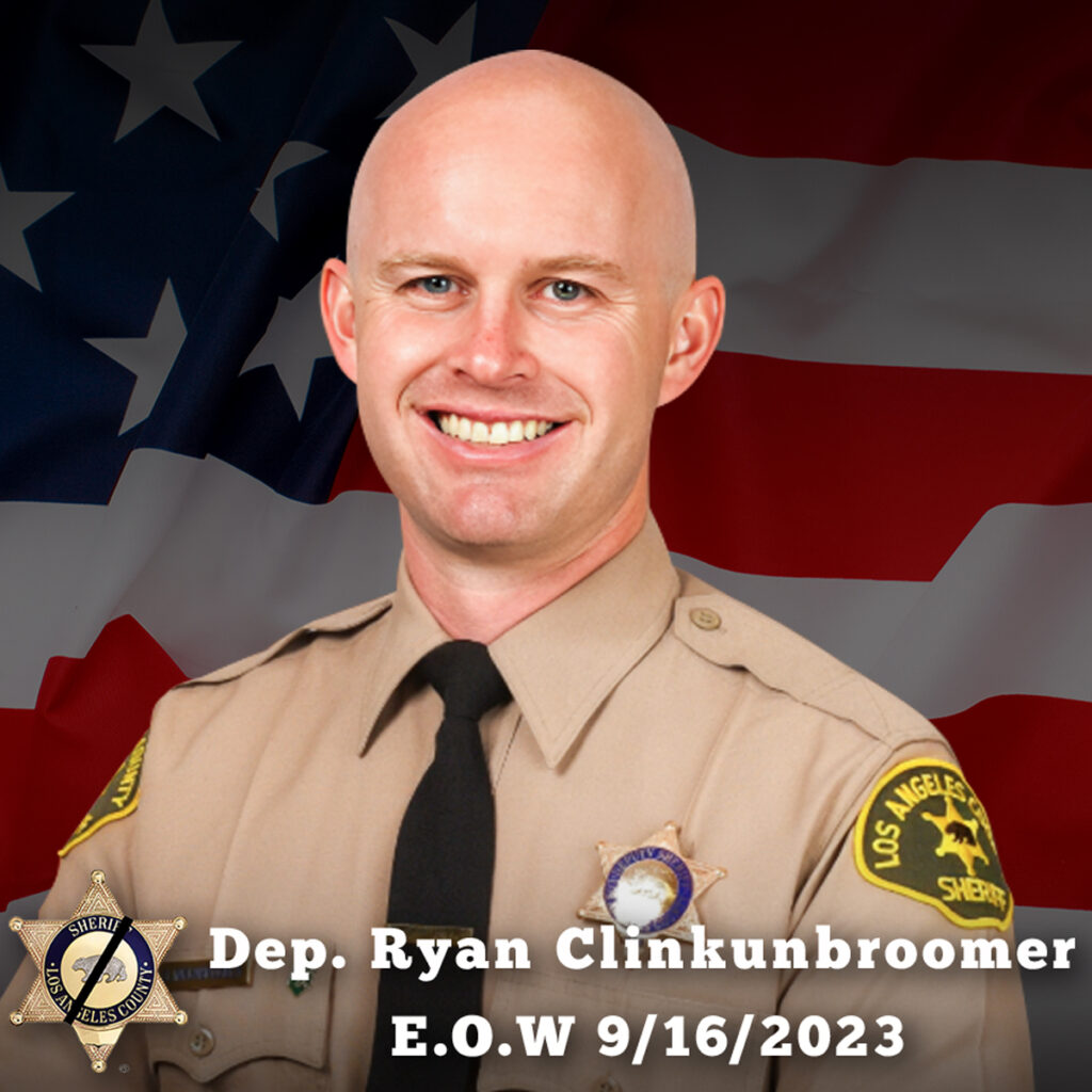 Official portrait of Deputy Ryan M. Clinkunbroomer with American Flag behind and date of death below.