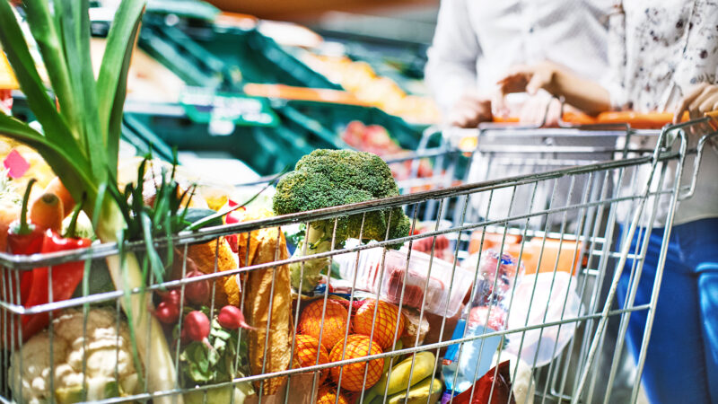 shopping cart full of groceries