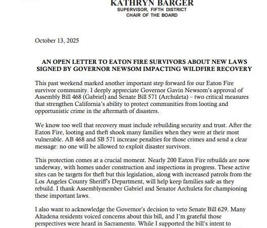 Copy of first page of Supervisor Barger's open letter.