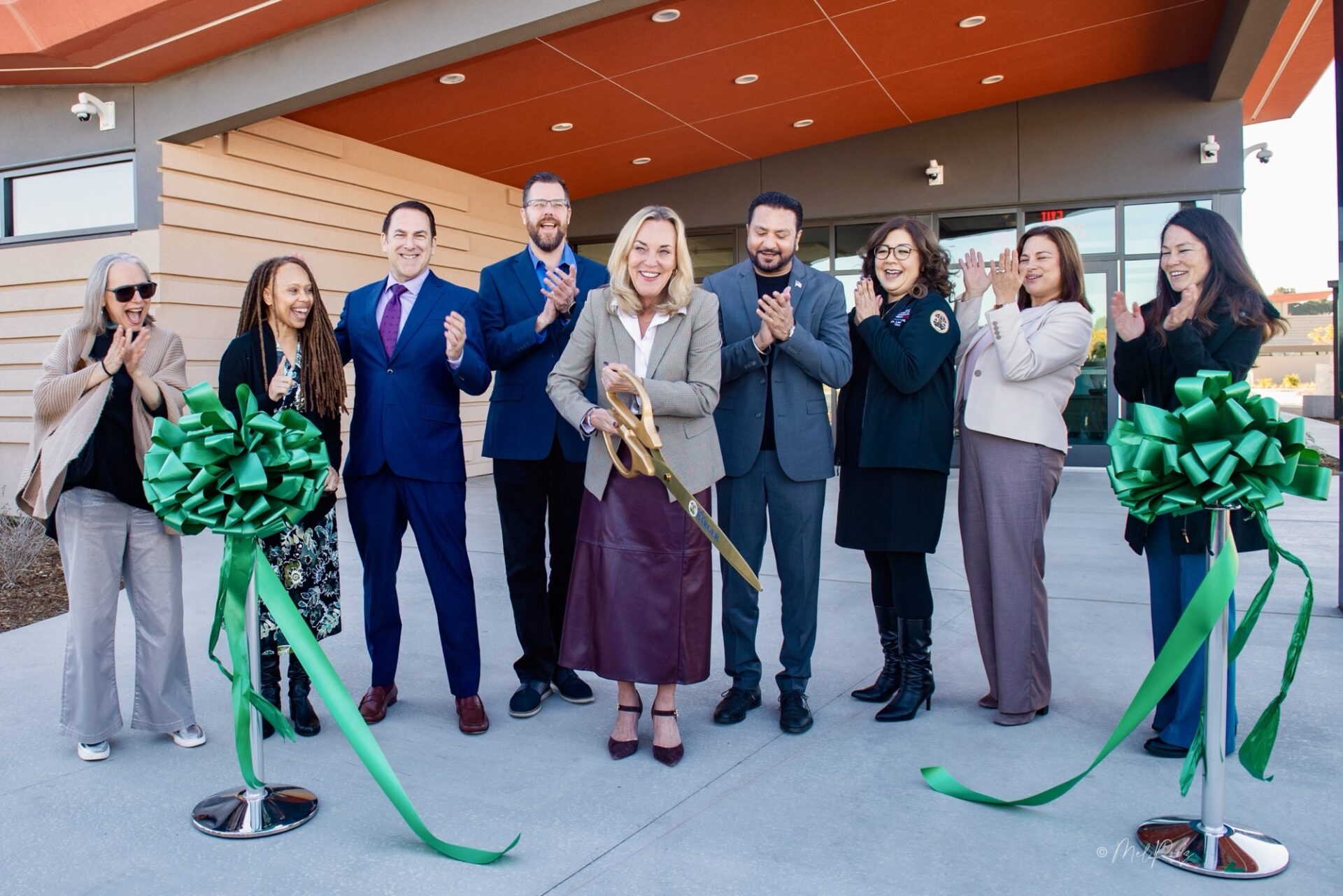 Supervisor Barger and community and County leaders stand outside the new led Mental Health and Crisis-Care Campus.;